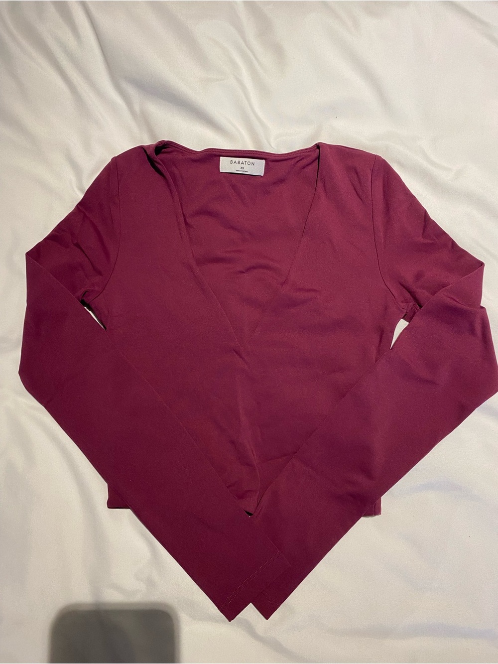 Babaton Long Sleeve Deep V Top in Berry Plum